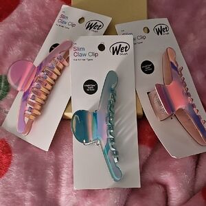 Wet Brush Slim Claw Clip Set - Pink, Blue, Gold